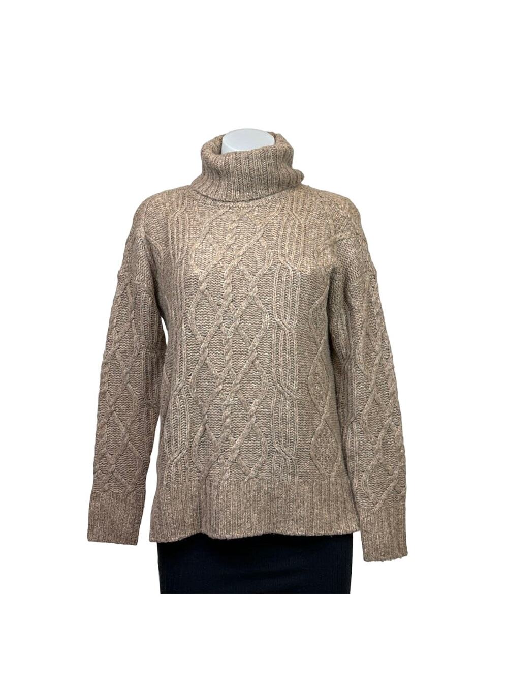 American Eagle Womens Tan Cable Knit Argyle Turtleneck Oversized Sweater Top XXS
